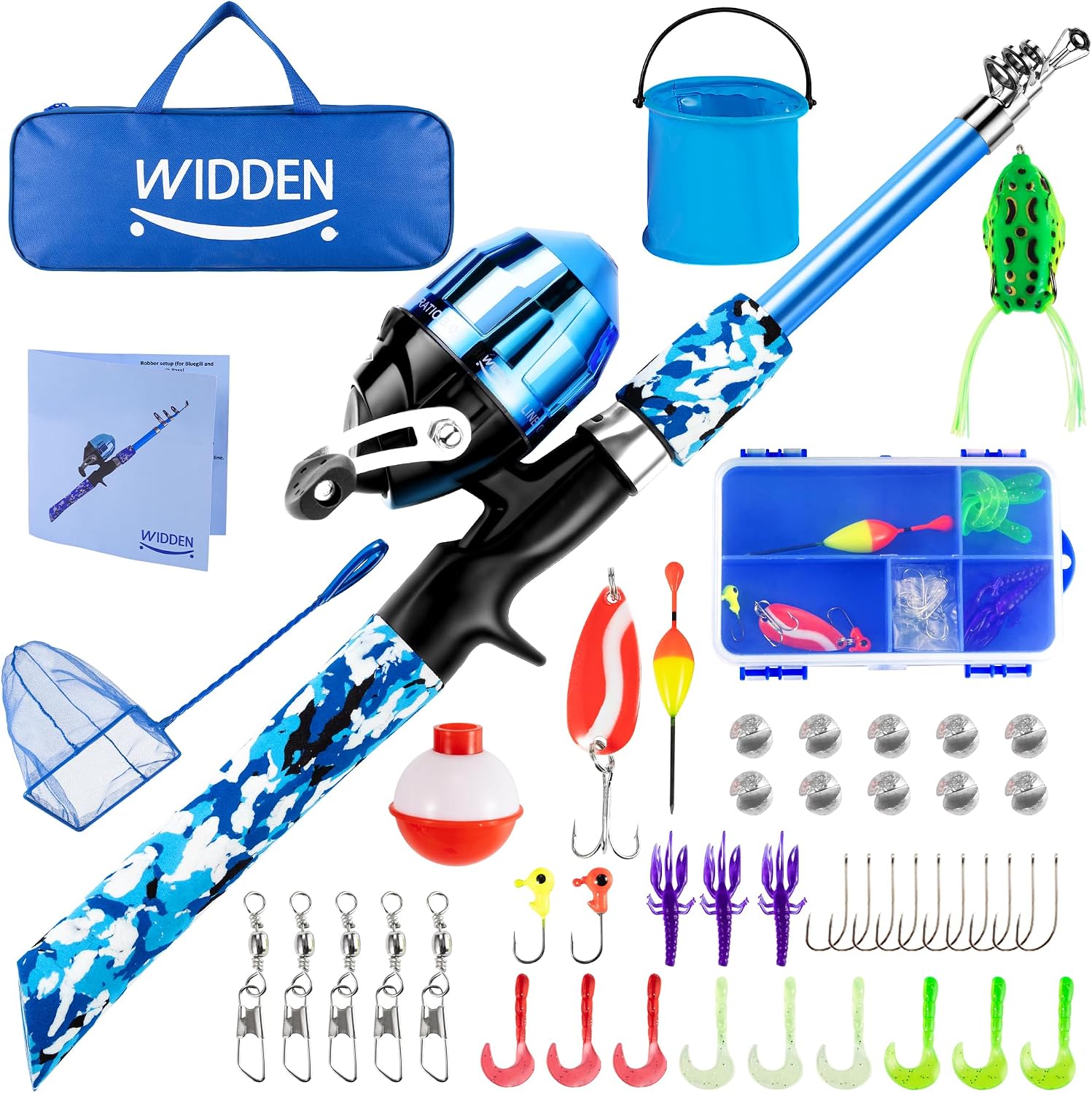 WIDDEN Kids Fishing Pole with Reel Beginner Kit for Boys Girls Ages 3-12