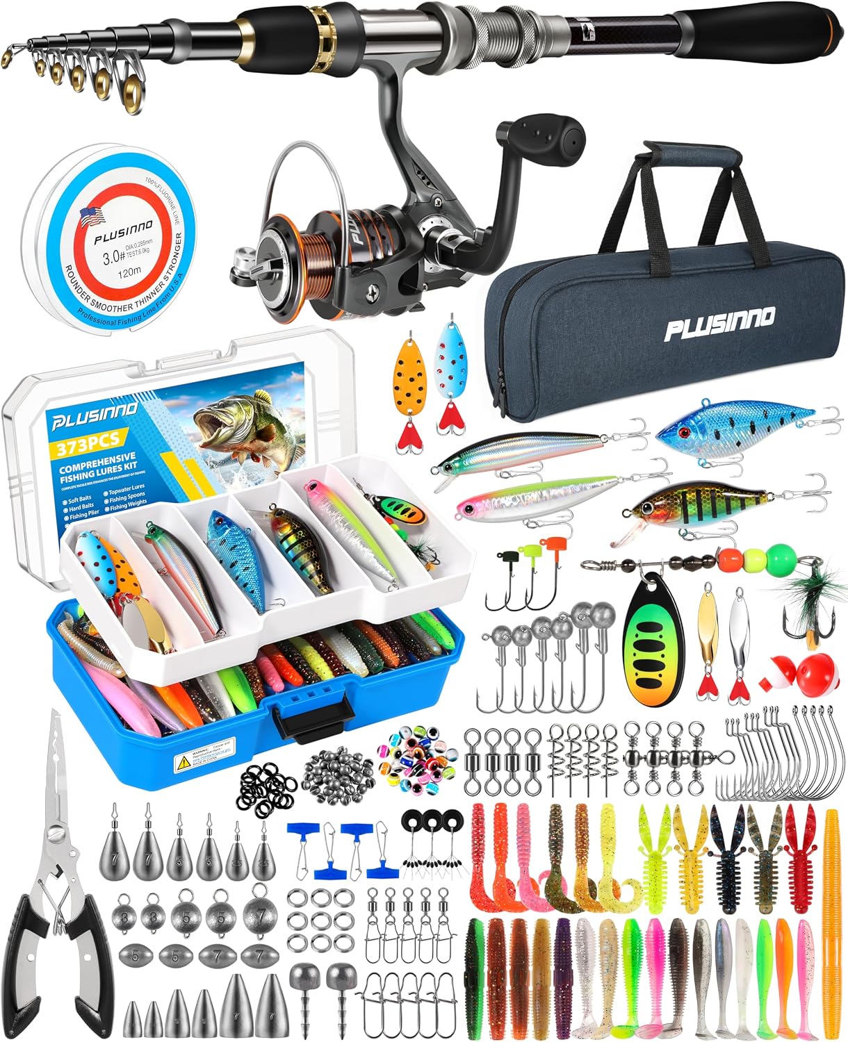 PLUSINNO Collapsible Telescopic Fishing Rod Pole and Reel Combo Starter Kit