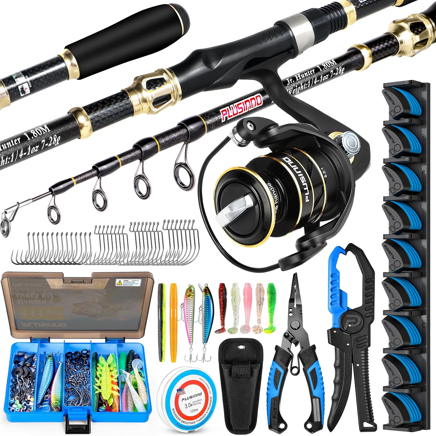 PLUSINNO Fishing Gear,Full Fishing Pole kit Include Fishing Rod and Reel Combo, Tackle Box with Fishing Lures, Fishing Accessories, Fishing Pliers,Fishing Gifts for Men with Fishing Tool Kit