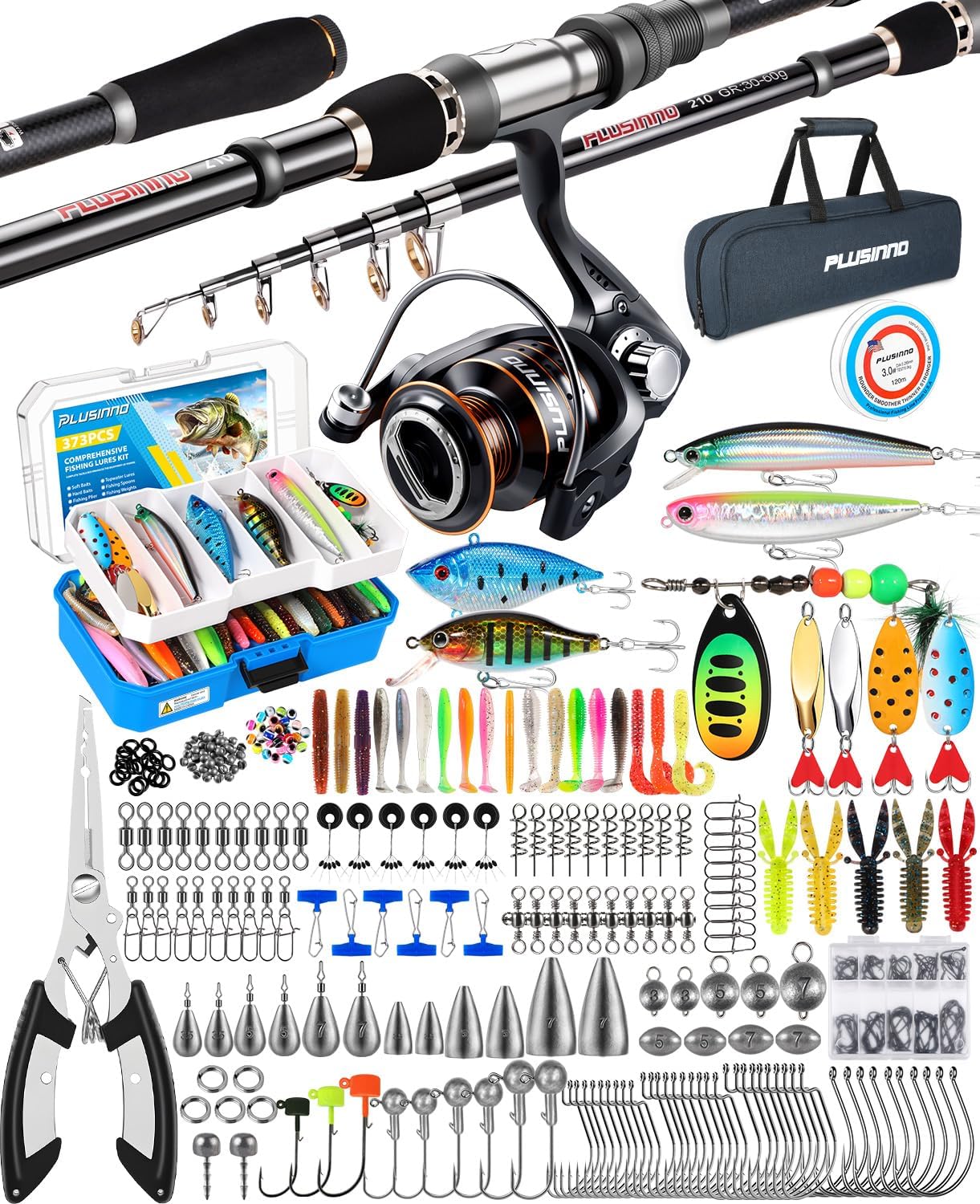 PLUSINNO Fishing Rod and Reel Combo Pole Gear Kit Telescopic Beginner