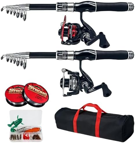 6.9ft Fishing Poles and Reels Combo, 2 Pack Telescopic Fishing Rod and Reel Kits with Lures and Carrier Bag, Lightweight Collapsible Travel Fishing Pole Set for Beginners Men Women