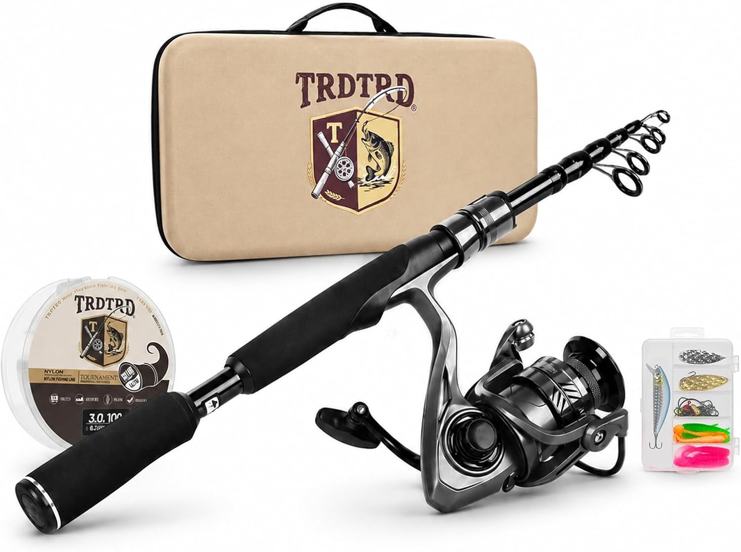 Fishing Rod and Reel Combo Kit - Telescopic Fishing Rod, Collapsible Fishing Rod, Portable Fishing Set w/Tackle Box, Lures &amp; Bag, 4.2oz Carbon Fiber, 5.2:1 Anti-Twist Reel, Freshwater/Light Saltwater