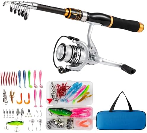 Telescopic Fishing Rod and Reel Combo, Complete Fishing Kit with Lures Tackle Box, Freshwater Saltwater Spinning Rod for Bass Trout Fishing Pole Beginner (5.2ft)